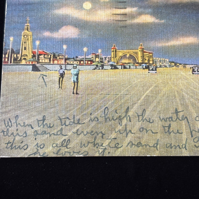 Vintage Postcard 1952 Daytona Beach Florida Racing Speed Autos Moonlight Drive