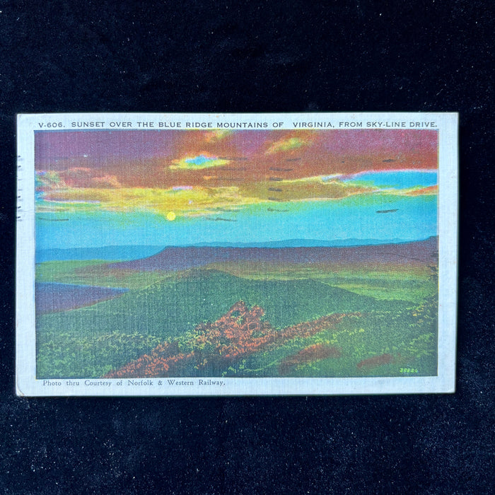 Vintage Postcard 1939 Blue Ridge Mt Sunset Skyline Dr Norfolk Western Railway VA