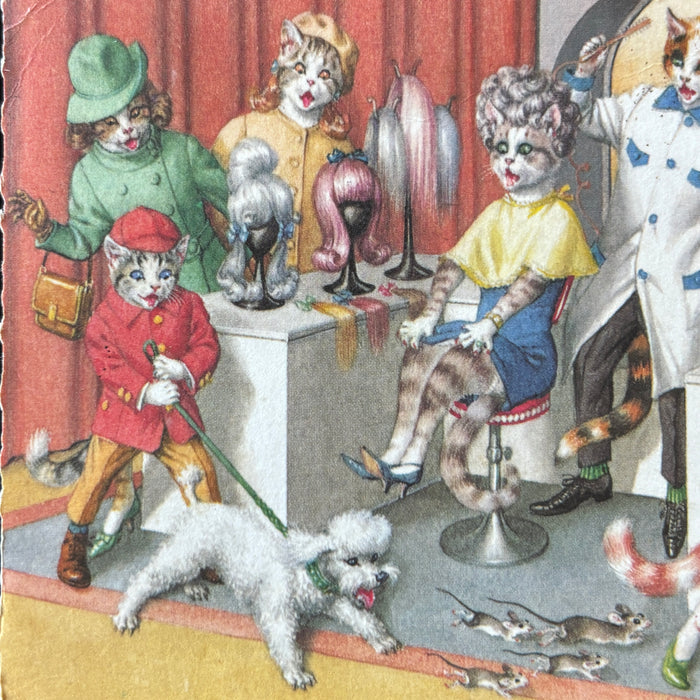 Vintage Postcard 1970 Epidemic Post Alfred Mainzer Cat Hair Salon Mice Poodle