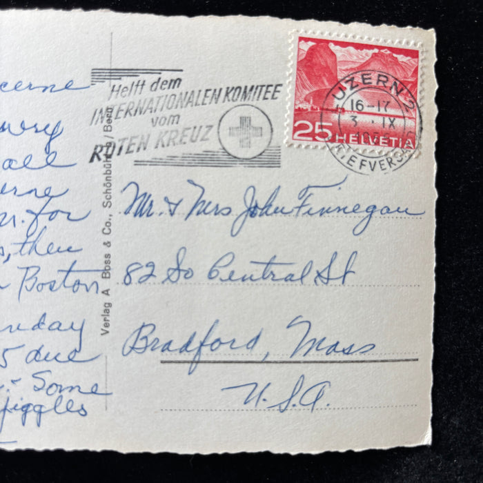 Vintage Postcard 1956 Snowy Alps Journey Red Cross Slogan Bern Switzerland RPPC