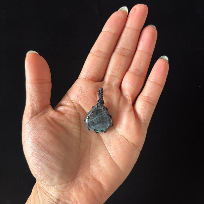 Labradorite Pendant Macrame Blue Flash Teardrop Charm