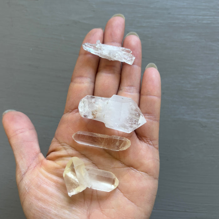 Raw Crystal Set: 7 Galena, Clear Quartz & Black Tourmaline