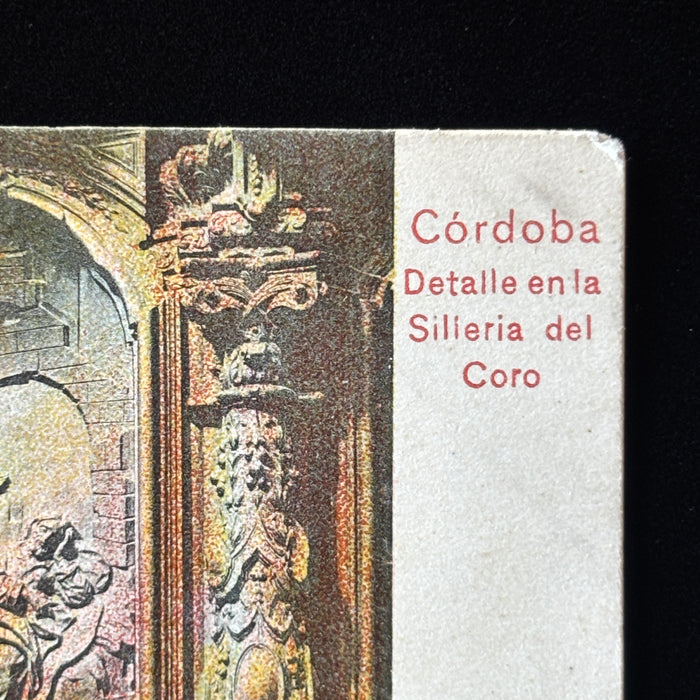 Antique Postcard Cordoba Spain Silleria Del Coro Mezquita Cathedral Wood Carving