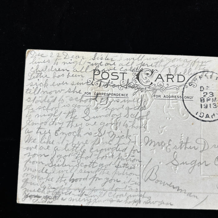 Antique Postcard 1913 Sugar City Idaho Christmas Embossed Dense Holiday Letter