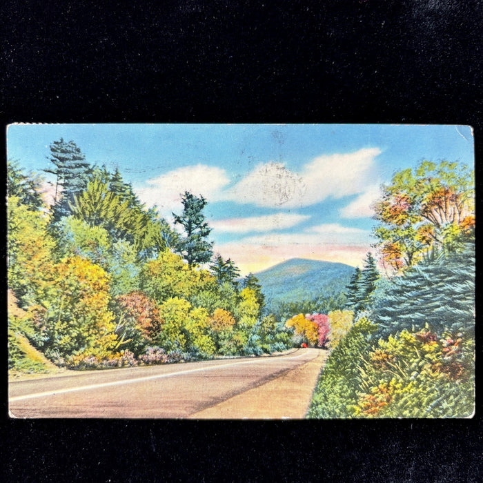 Vintage Postcard 1953 "On the Grind" Adirondacks NY Red Car Scenic Mountains