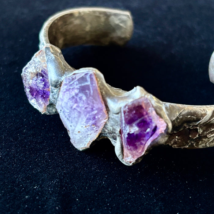 Amethyst Bracelet Raw Purple Textured Brutalist Cuff