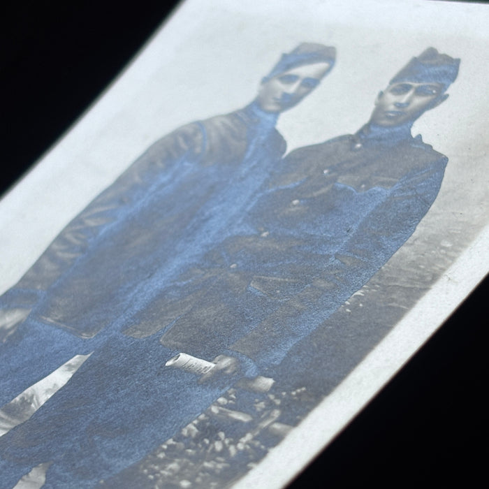 Antique Postcard WWI Soldier Friend Couple RPPC Military Uniform Read Killham