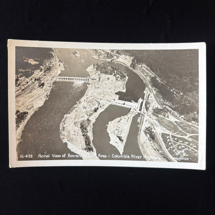 Vintage Postcard RPPC Aerial View Bonneville Dam Oregon Columbia River Highway