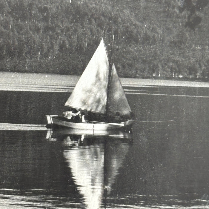 Vintage Postcard RPPC Sailboat Harding Lake Near Fairbanks Alaska Sailing Cann