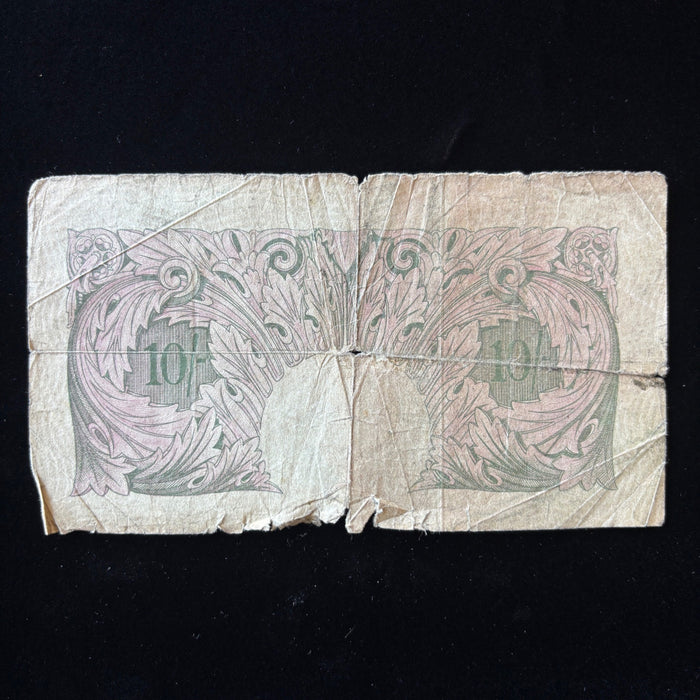 Vintage Banknote 1940 UK 10 Shilling Relic WWII Bank England Emergency Mauve