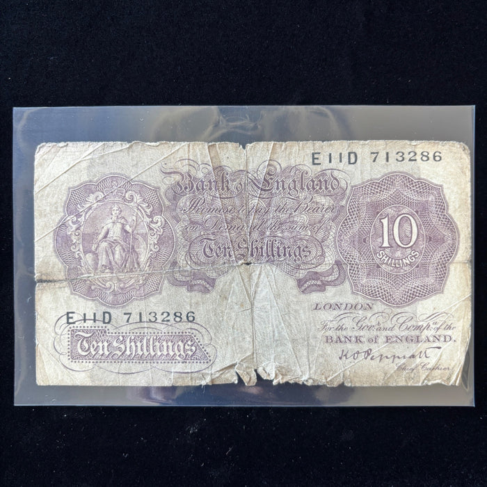 Vintage Banknote 1940 UK 10 Shilling Relic WWII Bank England Emergency Mauve