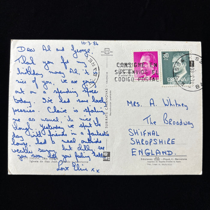 Vintage Postcard 1986 Spending Spree Ibiza Spain Church San Jose Altar Village