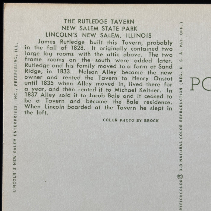 Vintage Postcard Rustic Abraham Lincoln Rutledge Tavern New Salem State Park IL