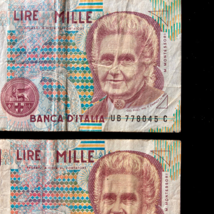 Vintage Banknote 1990s Set 3pc Italian 1,000 Lire Maria Montessori Education Lot