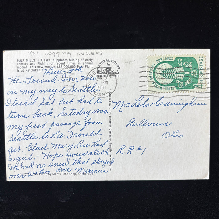 Vintage Postcard 1961 Ketchikan Alaska Pulp Mill Ward Cove Seattle Forestry