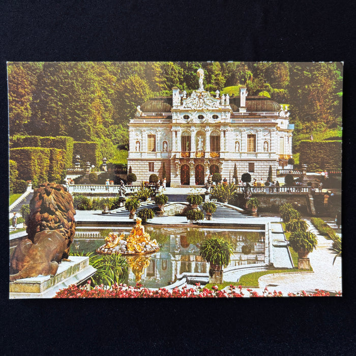 Vintage Postcard King Ludwig Gold Garden Fountain Lion Germany Castle Linderhof