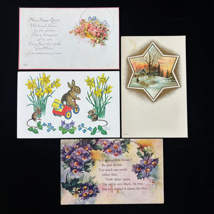 Vintage Postcard Lot Easter Bunny Flowers Winter Star Embossed Antique Greeting