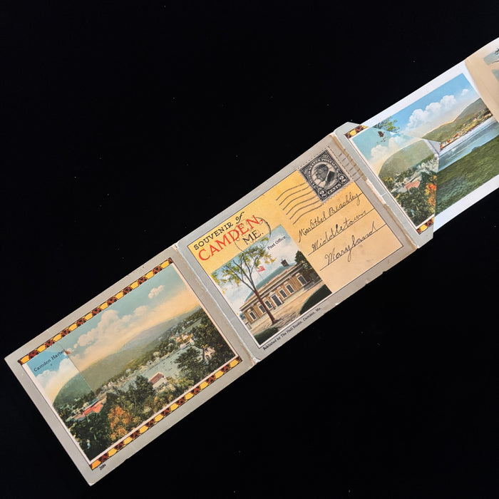 Antique Postcard 1923 Folding Souvenir Camden Maine Accordion Social History