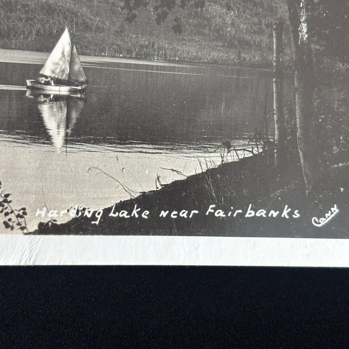 Vintage Postcard RPPC Sailboat Harding Lake Near Fairbanks Alaska Sailing Cann