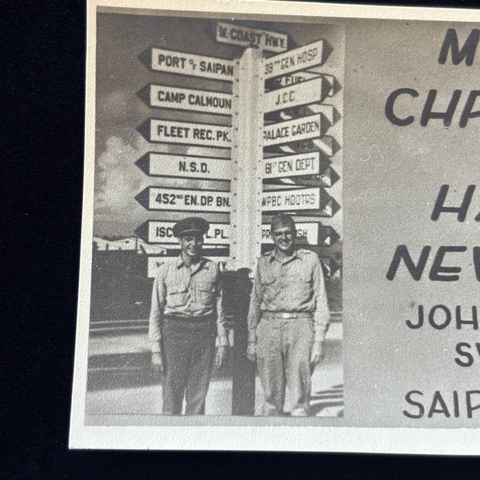 Vintage Postcard 1945 WWII Military Photo Christmas Saipan Islands Signpost Post