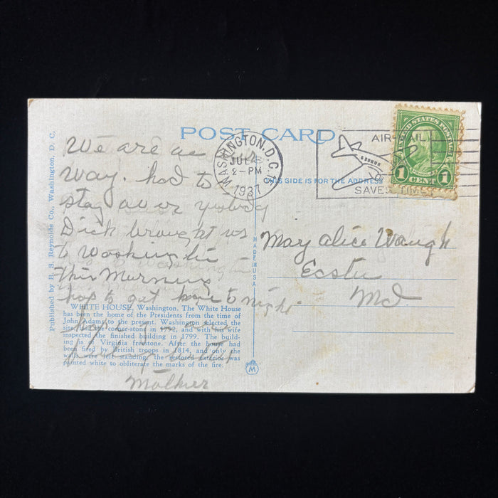 Vintage Postcard 1937 Air Mail Saves Time Slogan White House Washington DC