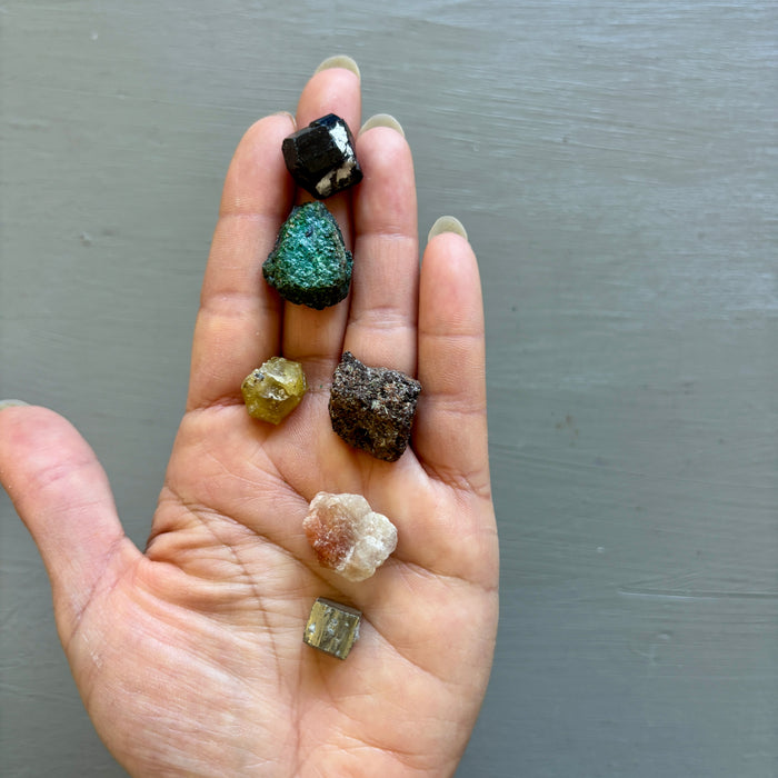 Raw Crystal Set: 6 Pyrite Malachite Garnet Tourmaline & More