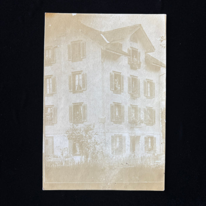Antique Postcard RPPC Switzerland House Portrait Tenants Windows People Posing