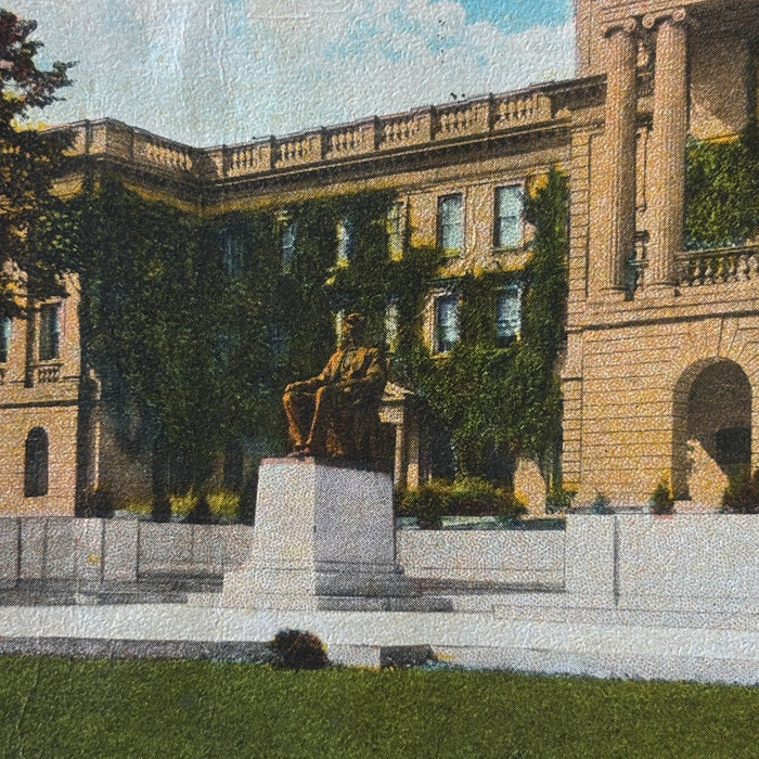 Antique Postcard 1925 Women Summer School UW Madison Bascom Hall Lincoln Statue