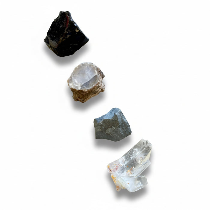 Raw Crystal Set: 4 Opal, Hematite, Black Obsidian & Quartz