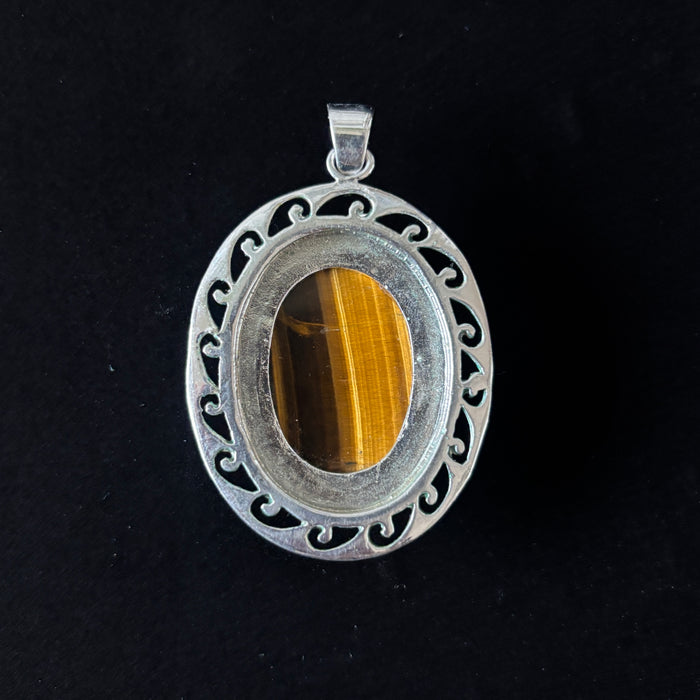 Tigers Eye Pendant Oval Gemstone Filigree Boho
