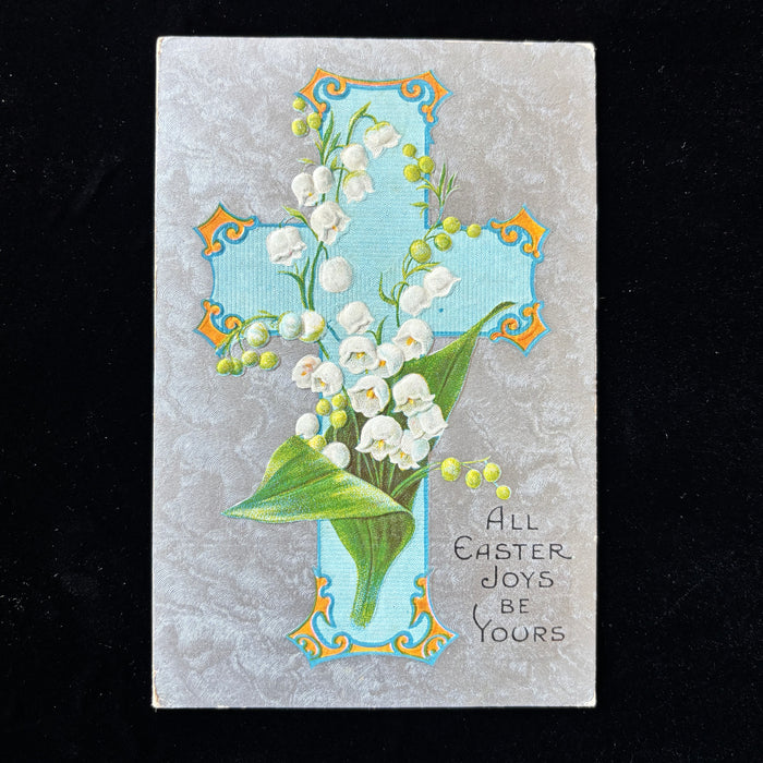 Antique Postcard 1910 Hollenberg Kansas Farm Life Gilt Silver Easter Cross Lily
