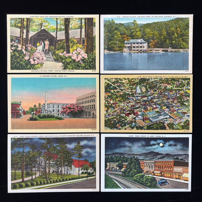 Vintage Postcard Lot North Carolina Lenoir Asheville College Tryon Night Cars