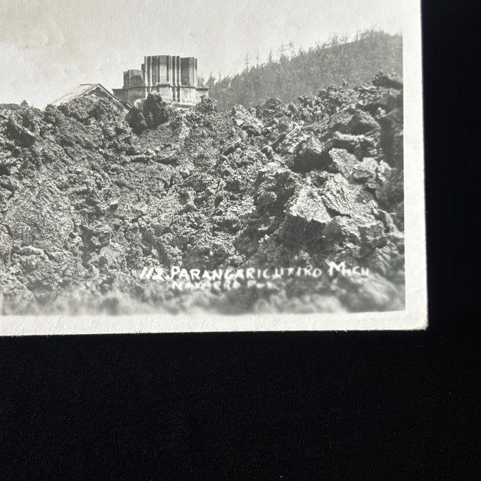 Vintage Postcard 1940s RPPC Parangaricutiro Mexico Volcano Lava Church Horseback