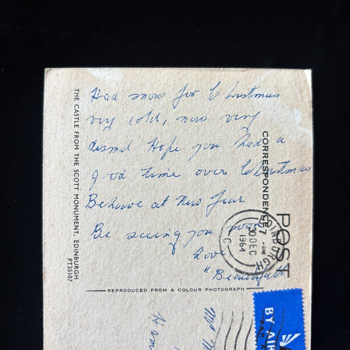 Vintage Postcard 1964 Behave Hogmany Edinburgh Castle Scott Monument Scotland