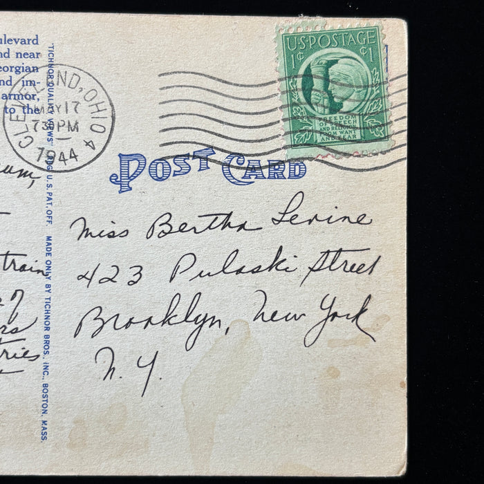 Vintage Postcard 1944 Funny Bridge Train Social History Cleveland Ohio Museum