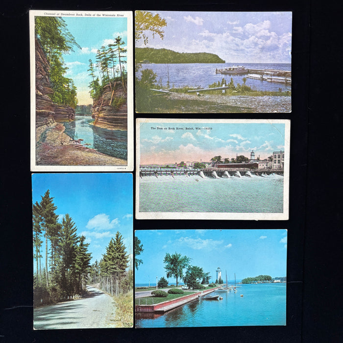 Vintage Postcard Lot Wisconsin Door County Dells Beloit Lighthouse Lake Boat Dam
