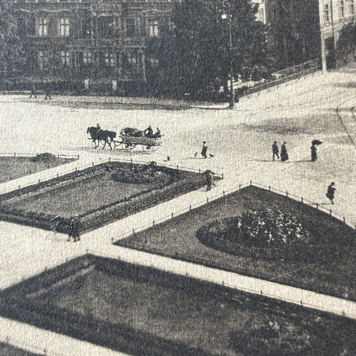 Antique Postcard 1900s Munich Germany Karolinenplatz Obelisk Horse Carriages