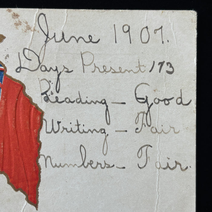 Vintage Postcard 1907 Patriotic Embossed Flags Eagle Knauss School Report Card