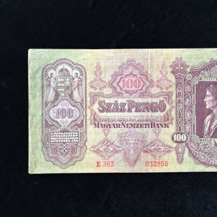 Vintage Banknote 1930 Hungary 100 Pengő King Mátyás Király Budapest Castle Art