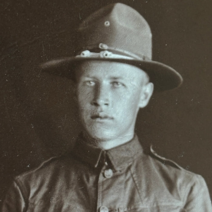 Antique Postcard WWI Doughboy Soldier RPPC Military Uniform Hat Studio Portrait