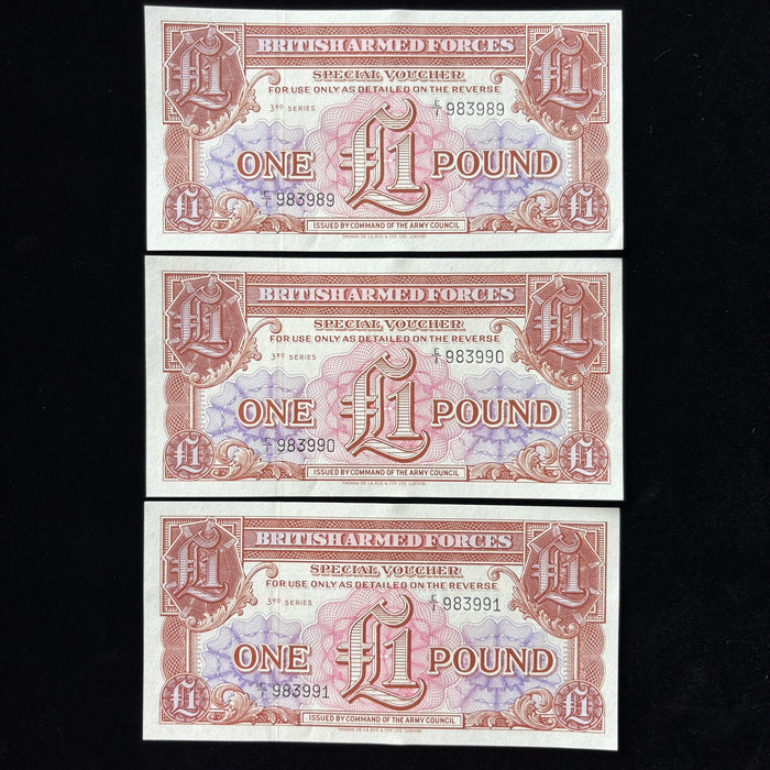 Vintage Banknote 1956 Set Suez Crisis British Armed Forces £1 Consecutive E/1 UNC