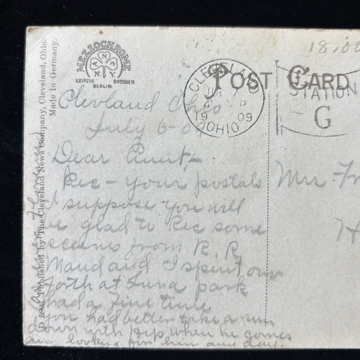 Antique Postcard 1909 Motor Boating Rocky River Cleveland Ohio Luna Park July 4