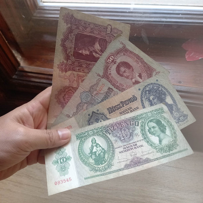 Vintage Banknote 1930-1941 Hungary Pengő 4pc Set 10 20 50 100 Old Paper Money Excellent