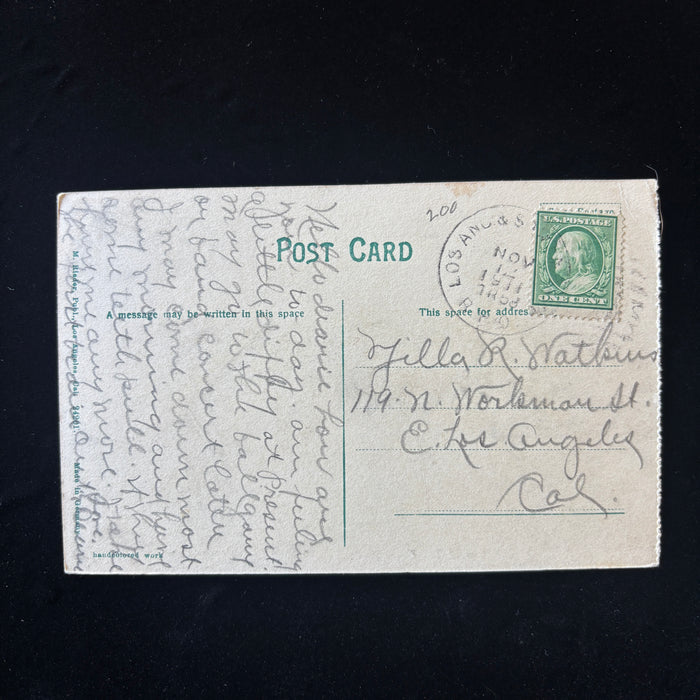 Antique Postcard 1911 Teeth Pull San Fernando Mission L.A. San Pedro RPO Cancel