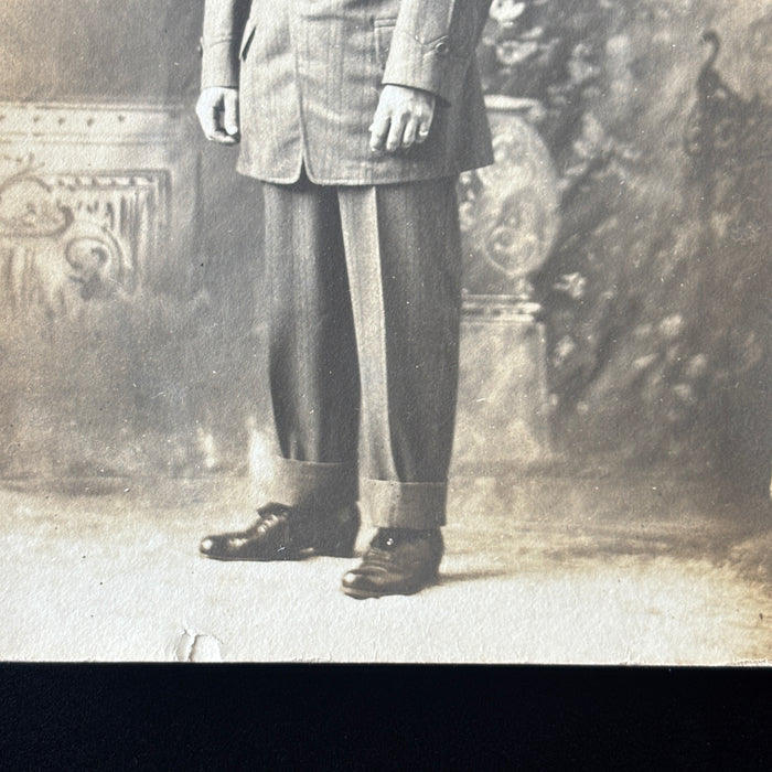 Antique Postcard RPPC Edwardian Man Pinstripe Suit Studio Portrait Mens Fashion