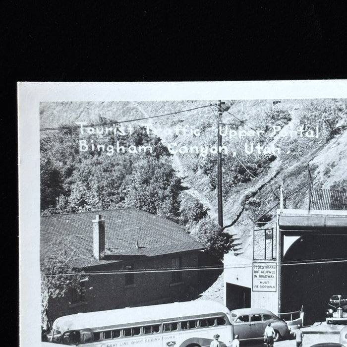 Vintage Postcard Lost Landmark RPPC Bingham Canyon Utah Cars Tour Buses Tunnel