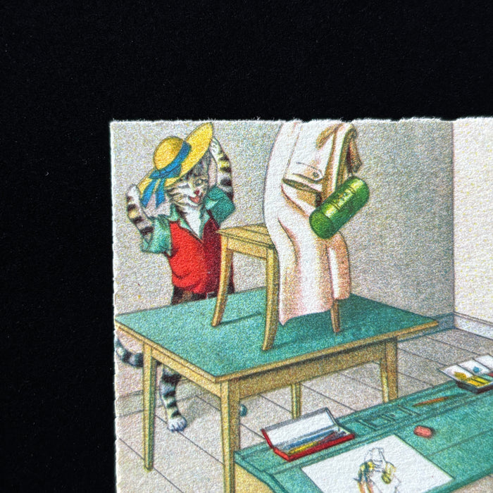 Vintage Postcard Alfred Mainzer Anthropomorphic Cat Art Class Painting Mice