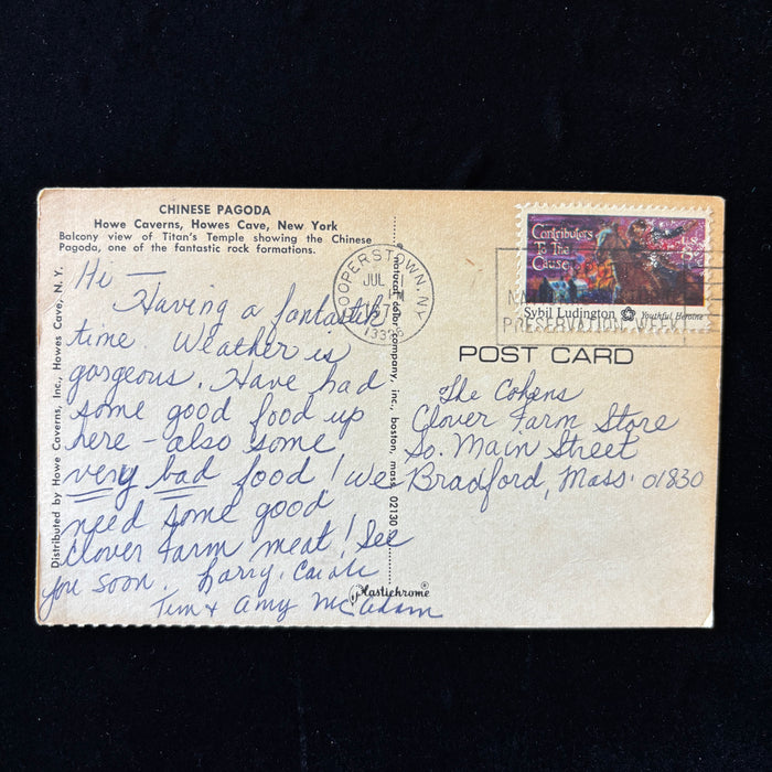 Vintage Postcard 1975 Howe Caverns NY Chinese Pagoda Sybil Ludington Clover Farm