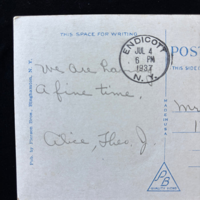 Vintage Postcard 1937 Binghamton Club Ny Endicott Ny Postmark July 4 July Fourth