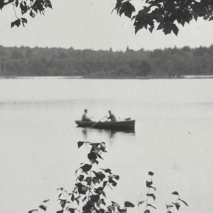 Vintage Postcard RPPC Boat Lake View Spooner Wisconsin Fishing Peaceful Birch